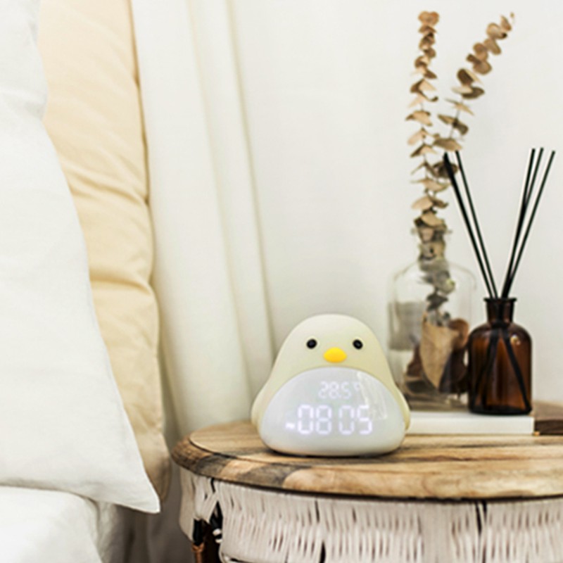 Cartoon Cute Bird Night Light Alarm Clock Silicone Touch USB