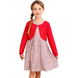 BONNY BILLY Clothing Sets for Girls 2-Piece Long Sleeve Cardigan + Sleeveless Floral Pattern Dress, Red Set