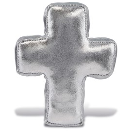 DolliBu Silver Cross Plush - Mini Cross Ornament for Kids Religious Stuffed Animals, Baptismal Gifts, Party Favor and Crafts, Christian Bear Decor for Christening Gifts - 4 Inch