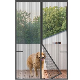 Risareyi Magnetic Screen Door Heavy Duty, Front Door Screen Magnetic Closure Thicken Tear-Resistant Mesh Keep Bugs Out, Grey - Net Curtain Itself Size 36" x 95"