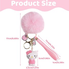 LQIOACU 1 x plush key ring, H Kitty key ring, bag charms, key ring, pink, multicoloured