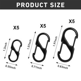 JAZOKA 15 Pcs S Small Carabiner Keyring Clip, 3 Sizes Dual Opening Keychain Clip S Ring Locking Carabiner Double Clip Hook