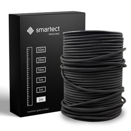 smartect Fabric Electric Cable, Black, 2 Metre Vintage Lamp Cable, 3-Core (3 x 0.75 mm²), Power Cable, Fabric Coated, for DIY Projects