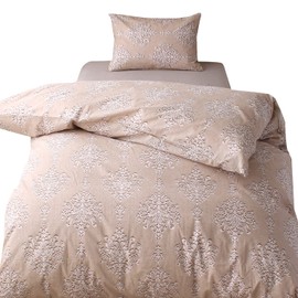 Merry Night FF12117-96 Duvet Cover, "Damask", Beige, Single Long, Approx. 59.1 x 82.7 inches (150 x 210 cm), Zipper on Both Sides, Easy to Put in Futon, 100% Cotton, All Seasons, Washable