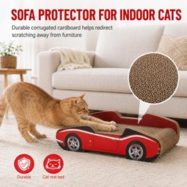 Emmuic Cat Scratcher Cardboard Bed with Box, 21 Inch Large 4-Pack Reversible Corrugated Cat Scratch Pad for Indoor Cats, Durable Cat Scratching Board Sofa Protector & Cat Resting Bed for Cats