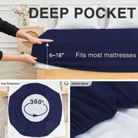 ARCONA Twin Mattress Protector Waterproof, Soft Breathable Mattress Cover Noiseless Machine Washable, 18" Deep Pocket Mattress Bed Cover Twin Size Fitted Sheet Style, Navy Blue