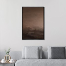 SIGNFORD Framed Canvas Print Wall Art Misty Brown Landscape Abstract Earthy Tone Illustrations Modern Art Decorative Relax/Calm for Living Room, Bedroom, Office - 24"x36" Black