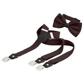 BomGuard Men's Braces 2.5 cm Riveted + Bow Tie, Coffee/Brown, coffee