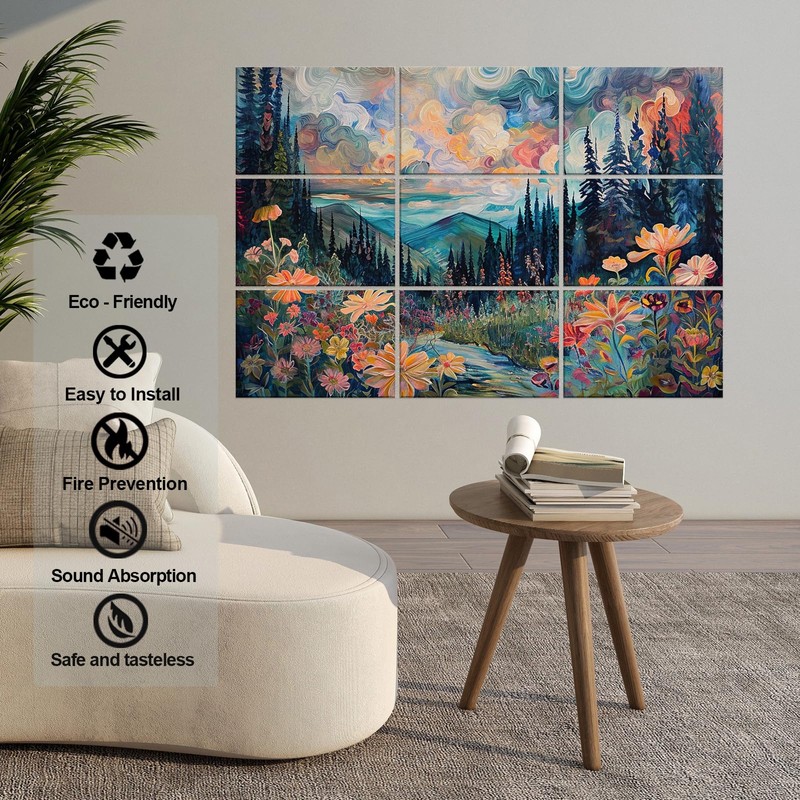 ENSEPST 9 Pack Art Acoustic Panels with Self-adhesive,48" X 36"Sound
