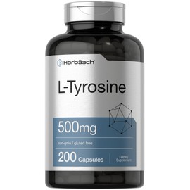 Horbäach L Tyrosine Supplement | 500mg | 200 Capsules | Free Form | Non GMO, Gluten Free Supplement