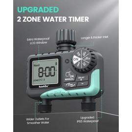 RAINPOINT Sprinkler Timer 2 Outlet, Water Timer for Garden Hose, Programmable Drip Irrigation Timer for Yard Outdoor Watering, Rain Delay/Manual/Automatic System Controller 2.5" LCD, V2, 2023 Release