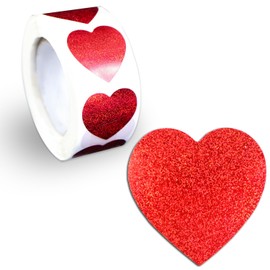 RLS-005 Heart Roll Stickers, Red, Heart Stickers, Gift Stickers, Wrapping, Decoration, Glitter, Approximately 500 Sheets, Sticker Size: Approx. 1.0 x 1.0 inches (25 x 25 mm), Large Capacity, Sparkling