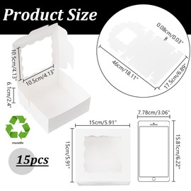 nbeads Pack of 15 Gift Boxes, White Boxes, Reusable, Small Kraft Treat Boxes with Window for Suggestion, Birthday Party, Wedding, 15 x 15 x 6 cm
