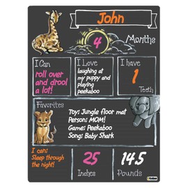 Cohas Monthly Milestone Board for Baby with Safari Theme, Reusable Chalkboard Style Surface, and Liquid Chalk Markers, 9 by 12 Inches, 3 Bright Markers