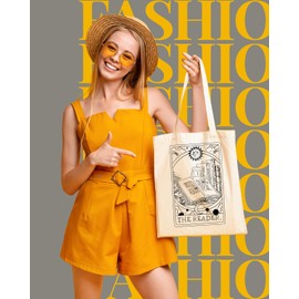 AUSVKAI Canvas Tote Bag Aesthetic for Women, Cute Sun&book Reusable Cotton Bags for Beach Grocery Gifts