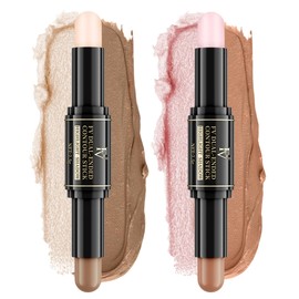 FV Dual-Ended Contour & Highlighter Stick - 2 Pack, Waterproof, Long-Lasting, Creamy & Blendable Formula, Natural Finish Sculpting Stick for Face & Body, Shades: 02 Light/Medium & 03 Medium