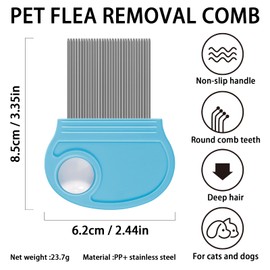 Flea Comb for Dogs Cats Kittens - 3 PCS Cat Flea Comb Brush for Small Dogs Stainless Steel Flea Comb with Magnifier for Pet Grooming Eye Tear Stain (Blue)
