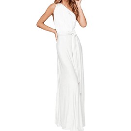 OBEEII Bridesmaid Dress for Womens Infinity Dress Wedding Convertible Multi Way Dress Twist Wrap Long Dress Elegant Cocktail Party Evening Prom Grown White Medium