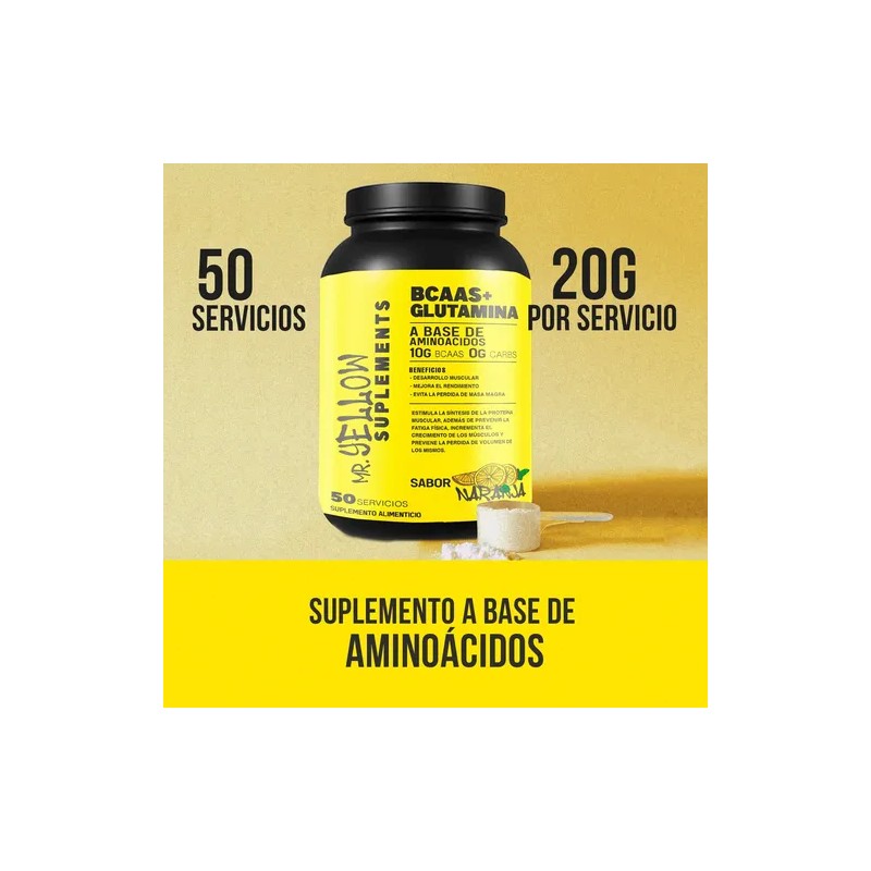 Aminoácidos Bcaas + Glutamina 1kg Mr. Yellow Varios Sabores
