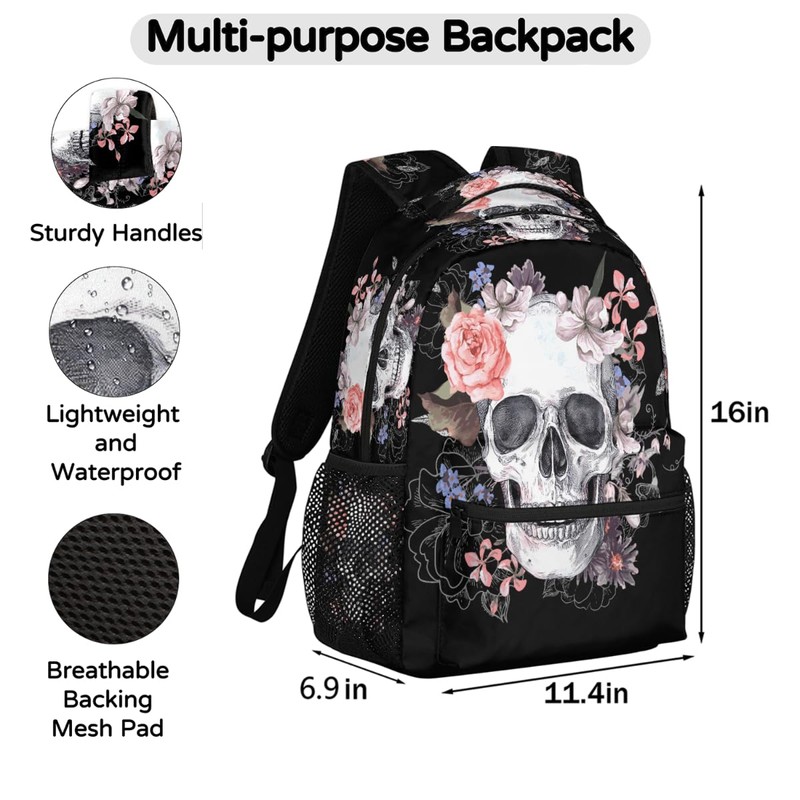 DJYQBFA Sugar Skull Flower Laptop Backpack School Backpack with Multiple