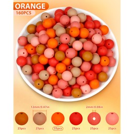160PCS FIVEIZERO 12mm Silicone Beads for Keychain Making, Orange Mixed 6 Colors Round Silicone Beads Bulk for Pens, Rubber Beads for Bracelets and DIY Crafts