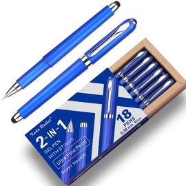 Gel Ink Rollerball Stylus Pen - 18 Pack,0.38mm Gel Pen Extra Fine Point,2 in 1 Capacitive Stylus Pen,Blue Ink,Writing Smoothly for Office,Business,Gift,Metal Silver Clip,Kaka Rabbit