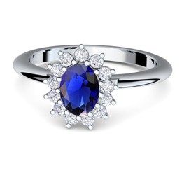 Amoonic FF587SS925SAFAZIFA Engagement Ring Blue Stone Like Sapphire Zirconia (Like Kate Middleton) + Free Luxury Case 925 Silver Ring 925 Silver Ring, Silver, Blue Zirconia
