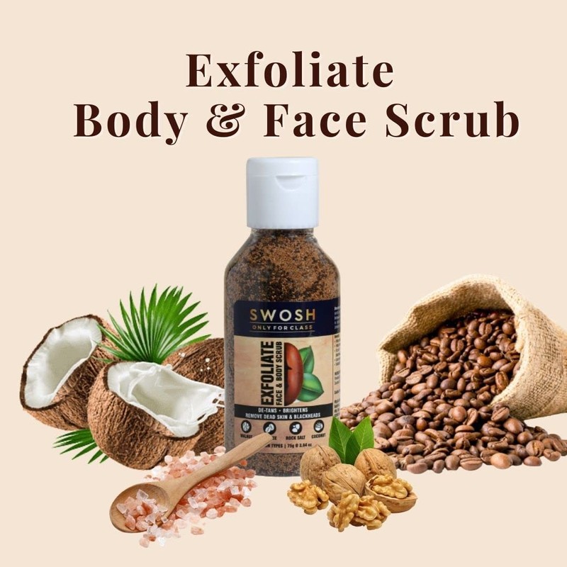 SWOSH Exfoliate Scrub 75g For Face & Body With Coffee