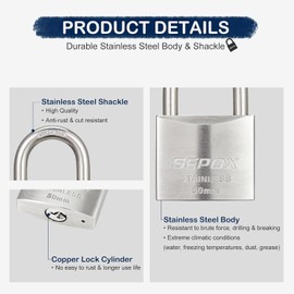 SEPOX 50mm Large Outdoor Padlock with Key Stainless Steel Lock Body and Shackle Waterproof Keyed Pad Lock Heavy Duty Padlock and Key Weatherproof for Gate Chain Shed Boat Marine