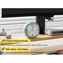 NQQNQQ K-KY 4" Silent Analog Alarm Clock, Non-Ticking, Battery Operated, Snooze & Night Light, Easy to Set, Gentle Wake for Bedroom & Travel. (Purple)