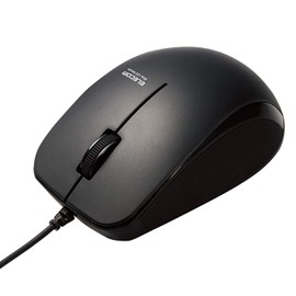 Elecom M-BL27UBSKBK Wired Mouse, 3 Buttons, Rubber Grip, Silent, Antibacterial, Black