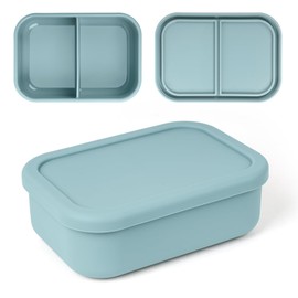 Leakproof Silicone Bento Box for Adults – 2 Compartment BPA-Free Lunch Container | Microwave & Dishwasher Safe, Bento Box Adult, Snack Containers, Food Storage for Office, Travel, Camping, Picnics