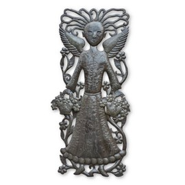 Angel Wall Hanging Handmade Haitian Metal Art 34 x 18 Inches (Garden Angel)