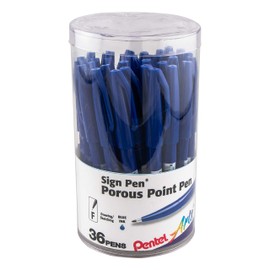 Pentel Arts Sign Pen, Fiber-tipped, Blue Ink 36-pk Canister (S520PC36C)