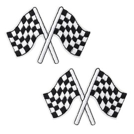 2 Pcs Checkered Flag Chequered Racing Car Sport Car Cross Flag Embroidered Iron on Sew on Patch Applique for Clothing,Backpacks,Clothes,Jacket,Jeans,Cap,Car Unifrom,Biker Bags