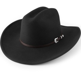 AQOKKA Western Cowboy Hats for Women Classic Felt Wide Brim Fedora Hat with Belt Buckle Retro Panama Hat Unisex Rolled up Cap