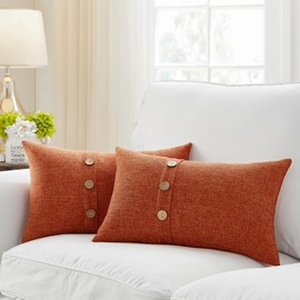 Meekio Set of 2 Burnt Orange Square Pillow Covers 12 x 20 Farmhouse Boho Pillow Covers with Coconut Buttons for Sofa Couch Living Room Bedroom Farmhouse Décor for The Home