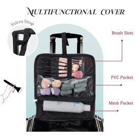 Stagiant Rolling Makeup Train Case, Professional Makeup Case, Travel Cosmetic Organizer Make Up Storage Bag for Makeup Artist, Hairstylist, Barbers, with 5 Toiletry Bags, Black