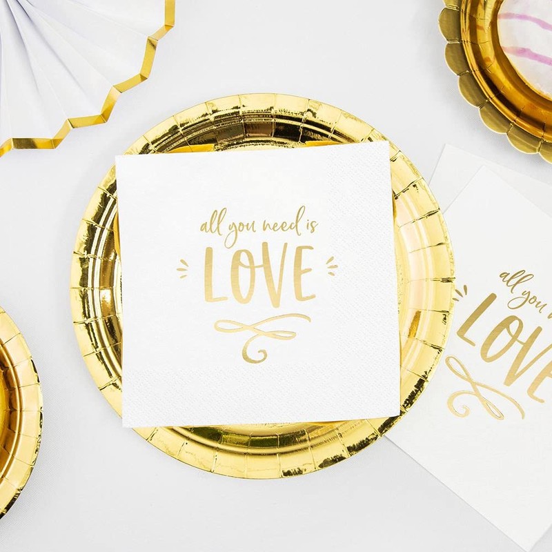 partydeco.pl Napkins with Golden Lettering All You Need is Love