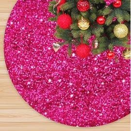 FANPROMS Hot Pink Tree Skirt 60 Inches Extra Large Christmas Tree Skirt Vintage Sequin Tree Skirts Large Fuchsia Xmas Tree Skirt Traditional Velvet Tree Skirt Covers for Christmas Holiday Party Decor
