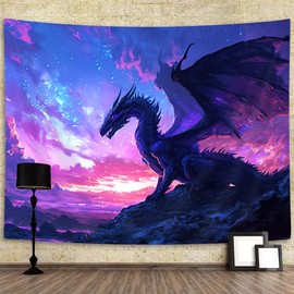 YDIDIAN Purple Dragon Tapestry, Medieval Fantasy Animals Cool Dragon Tapestry, Dreamy Starry Sky Art Aesthetics Wall Decor Tapestry Wall Hanging for Home College Dorm Living Room, Panels 40 x 30IN