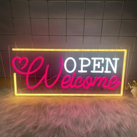 Welcome Open Neon Led Sign,Neon Signs for Wall Decor, Neon Light Up Open Sign with USB Poweredfor Business, Bar, Shop, Salon, Hotel (edge)