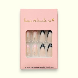 24 Pcs Press On Nails Short, Soft Gel Fake Nails, Glossy, Durable & Reusable, Easy to Apply Glue On Nails for Women By Bows And Knots