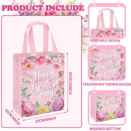VDESFUEBY 20 Pcs Happy Mother's Day Tote Gift Bags with Handles Bulk Floral Non-Woven Love Mom Candy Bags for Best Mom Theme Party Favor Supplies Wrapping Decorations