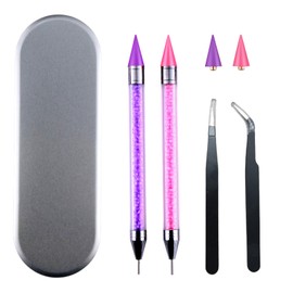 Rhinestone Picker Tool, Dual Ended Nail Art Applicator Kit with Wax Tips & Steel Tip Tweezer for Precision Gem Placement