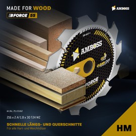 AMBOSS WERKZEUGE HM Circular Saw Blade, 216 x 30, Z24, Interchangeable Teeth for Wood, Cut to Size 216 mm, for Makita LS0816F, LS0815FLN, Festool KS 60, SYM 70, Milwaukee MS 216 SB, Bosch, Hitachi,