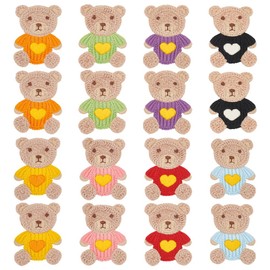 FINGERINSPIRE 16 Pcs Little Bear Crochet Knitted Cloth Patch 8 Colors Crochet Bear Applique Patches Sew On Patches Repair Patch for Jackets, Dresses, Bags & DIY Accessories