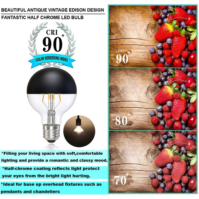 KarlunKoy Half Chrome Light Bulbs,Dimmable 6W (Eqv.60W) LED Edison Bulbs,Soft
