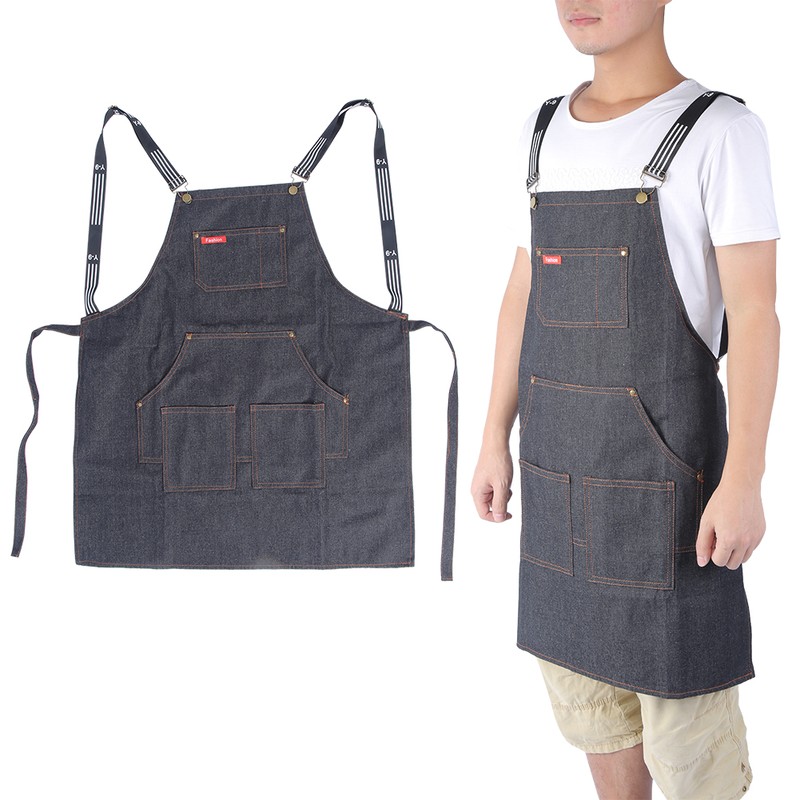 Unisex Waterproof Black Denim Hair Cutting Barber Salon Coffee Waiter