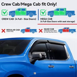 YQAUTEC Window Rain Guards Deflectors for 2009-2018 Ram 1500 Crew/Mega Cab/Full-Size Cab, Vent Visors Shades for 2010-2024 Ram 2500 & 3500, 2019-2024 Ram 1500 Classic Body Models Only